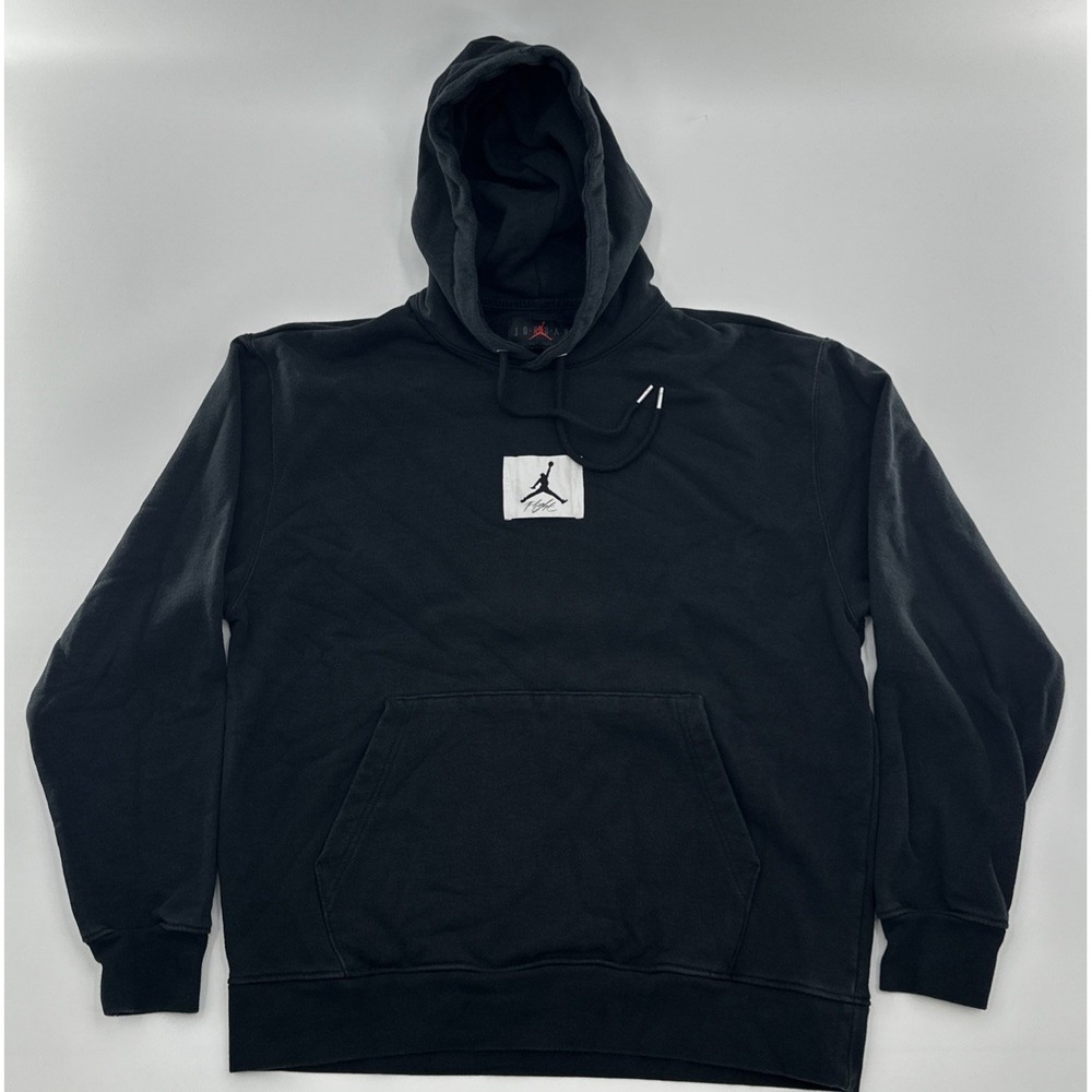 VTG Jordan Flight Hoodie Mens L Pullover Fleece Black EUC Center Chest Logo Fade